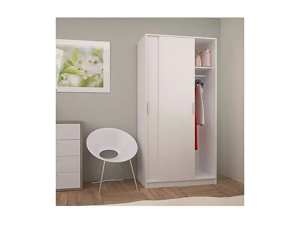 Armario 2 puertas correderas acabado blanco, 200 cm(alto)100 cm(ancho)50 cm(fondo.