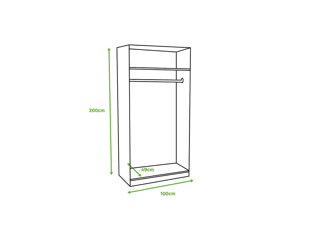 Armario 2 puertas correderas acabado blanco, 200 cm(alto)100 cm(ancho)50 cm(fondo.