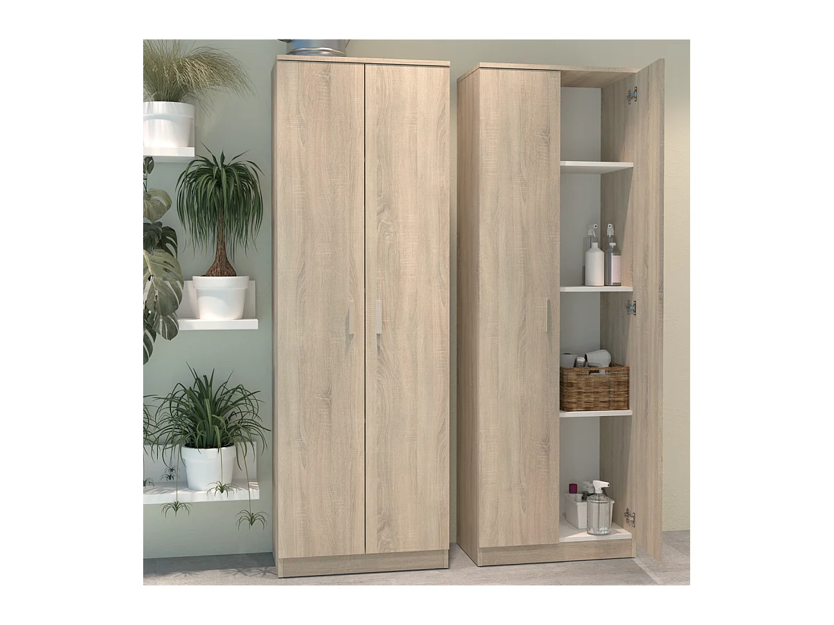 Armario multiusos Carles con 3 estantes acabado roble cambrian, 180cm(alto) 60cm(ancho) 35