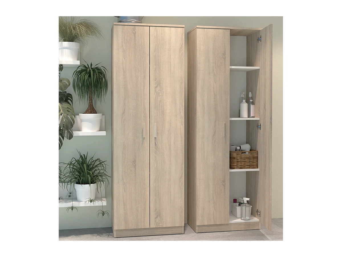 Armario multiusos Carles con 3 estantes acabado roble cambrian, 180cm(alto) 60cm(ancho) 35