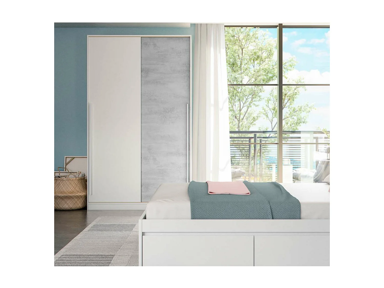 Armario ropero Arieta puertas correderas blanco artik y cemento. 200cm(alto) 120cm(ancho)