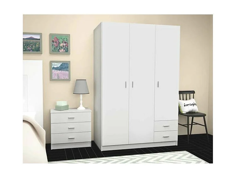 Armario 3 puertas abatibles 2 cajones acabado blanco, 180 cm(alto)120 cm(ancho)52 cm(fondo