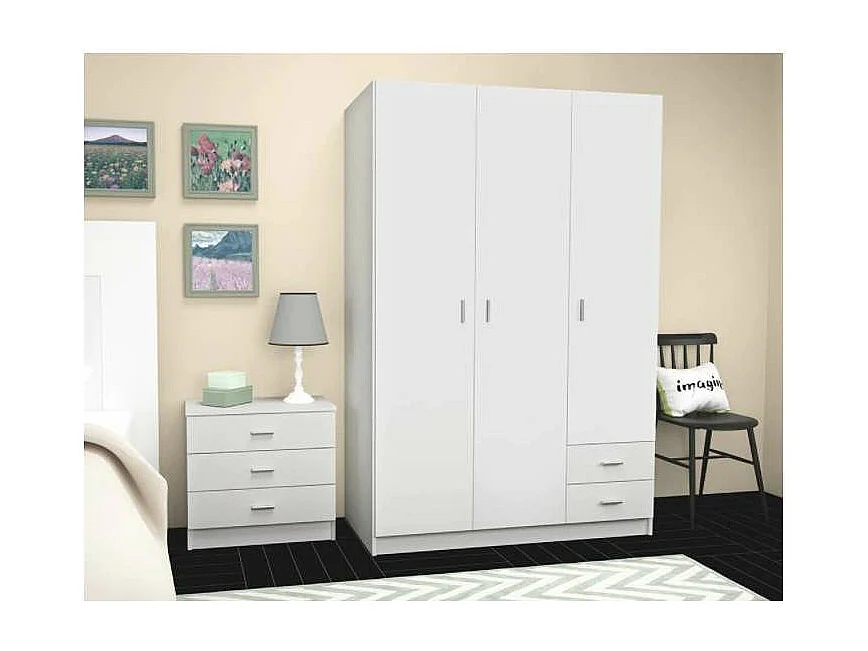 Armario 3 puertas abatibles 2 cajones acabado blanco, 180 cm(alto)120 cm(ancho)52 cm(fondo