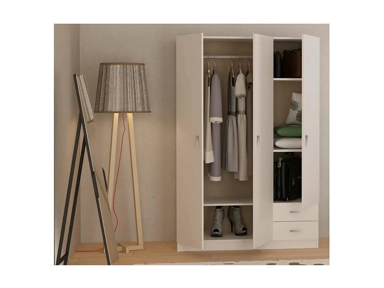 Armario 3 puertas abatibles 2 cajones acabado blanco, 180 cm(alto)120 cm(ancho)52 cm(fondo