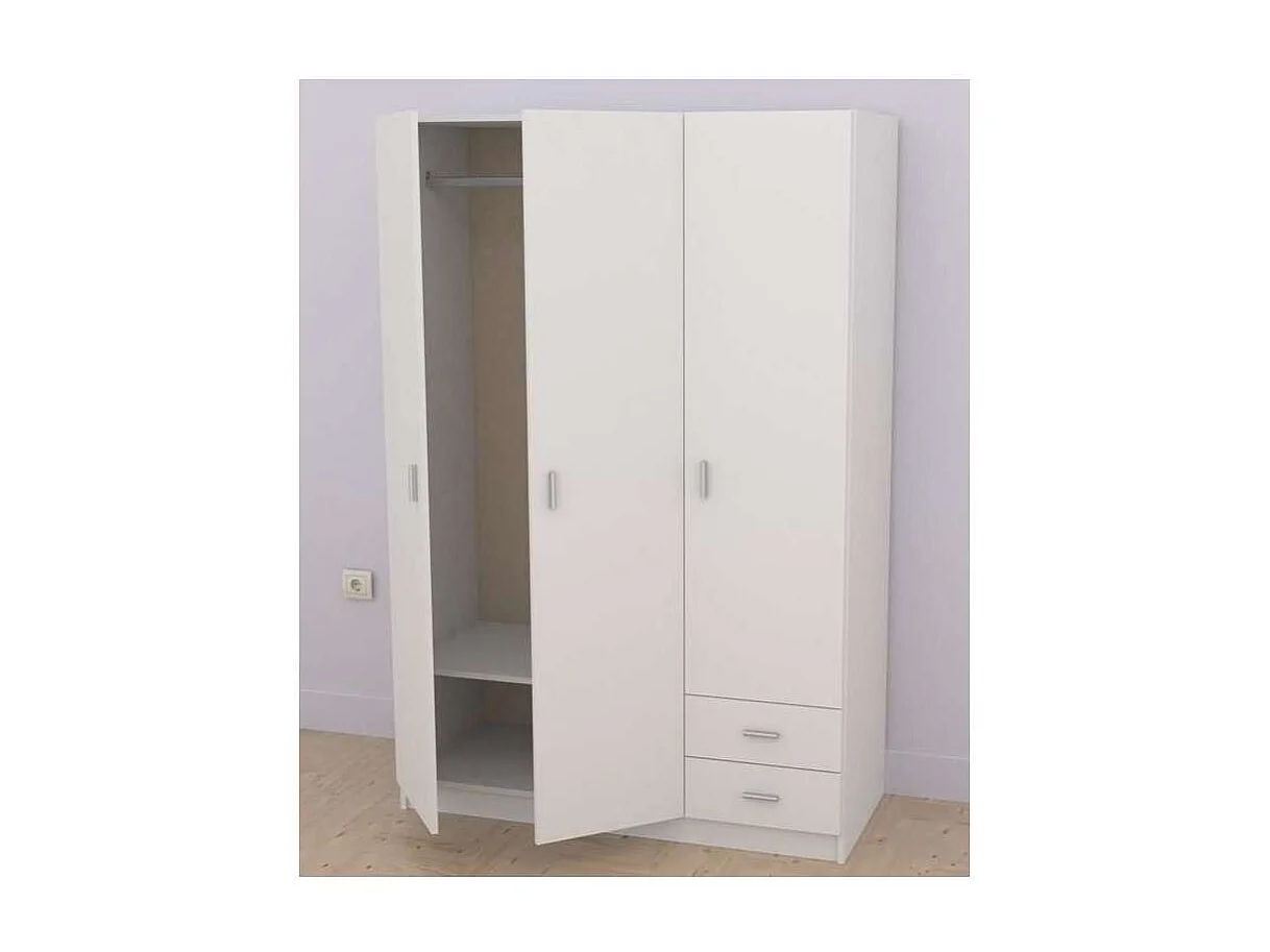 Armario 3 puertas abatibles 2 cajones acabado blanco, 180 cm(alto)120 cm(ancho)52 cm(fondo