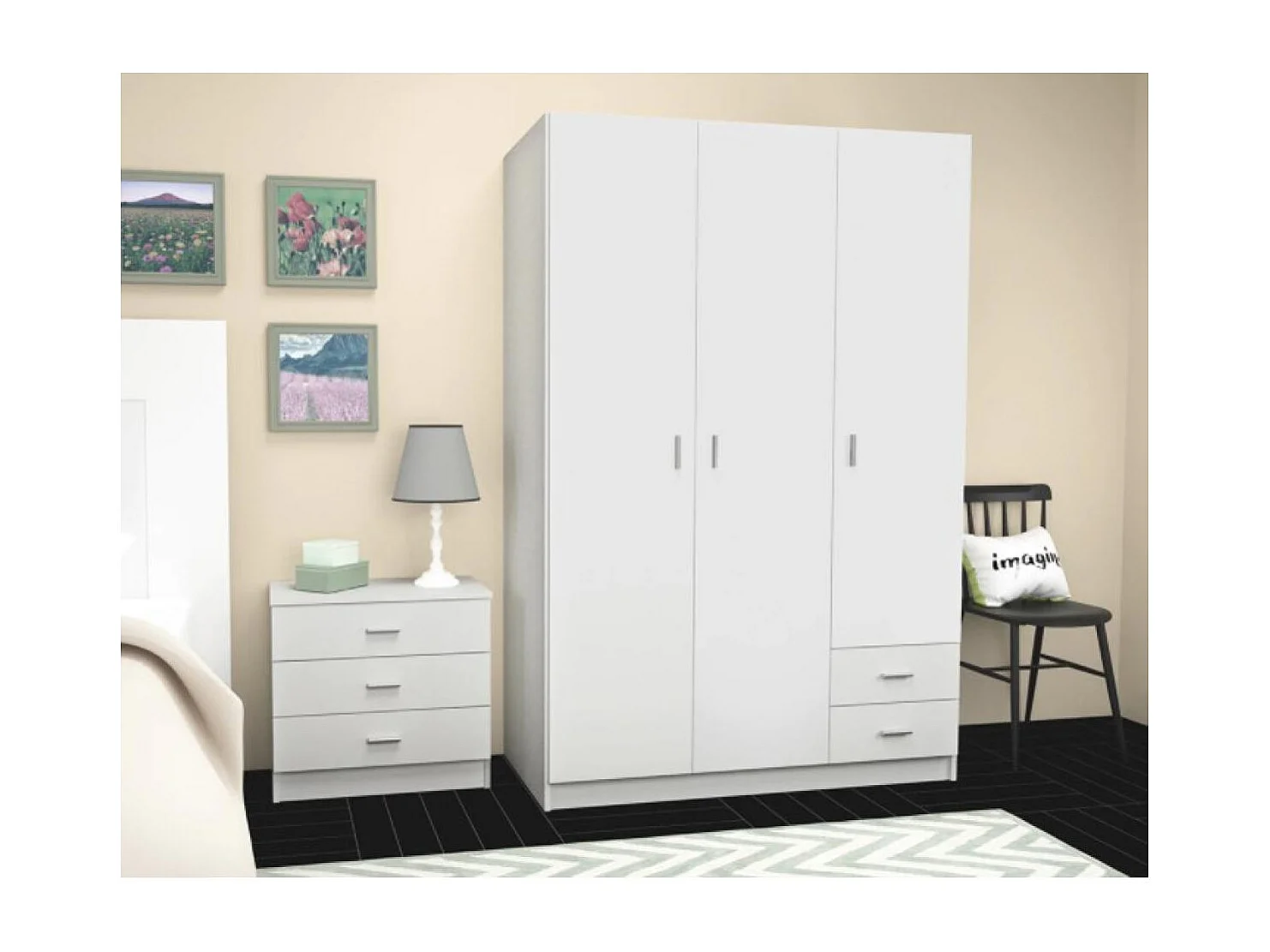 Armario 3 puertas abatibles 2 cajones acabado blanco, 180 cm(alto)120 cm(ancho)52 cm(fondo