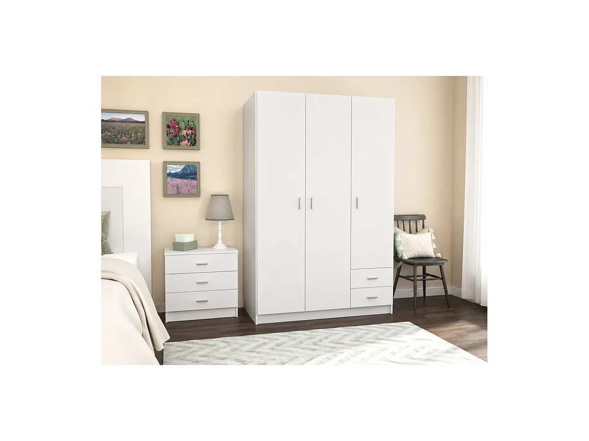 Armario 3 puertas abatibles 2 cajones acabado blanco, 180 cm(alto)120 cm(ancho)52 cm(fondo