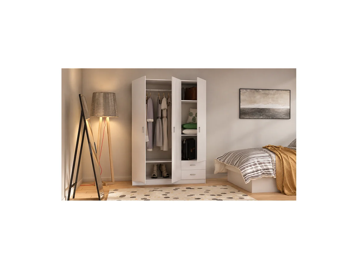 Armario 3 puertas abatibles 2 cajones acabado blanco, 180 cm(alto)120 cm(ancho)52 cm(fondo