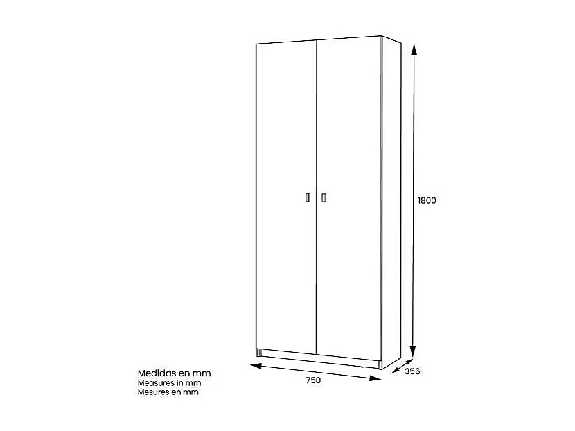 Armario multiusos dos puertas Marbella en color blanco 75 cm(ancho) 180 cm(altura) 35.6 cm