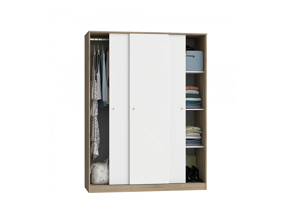 Armario ropero 3 puertas correderas Tibet acabado roble cambrian-blanco, 200 cm(alto)150 c