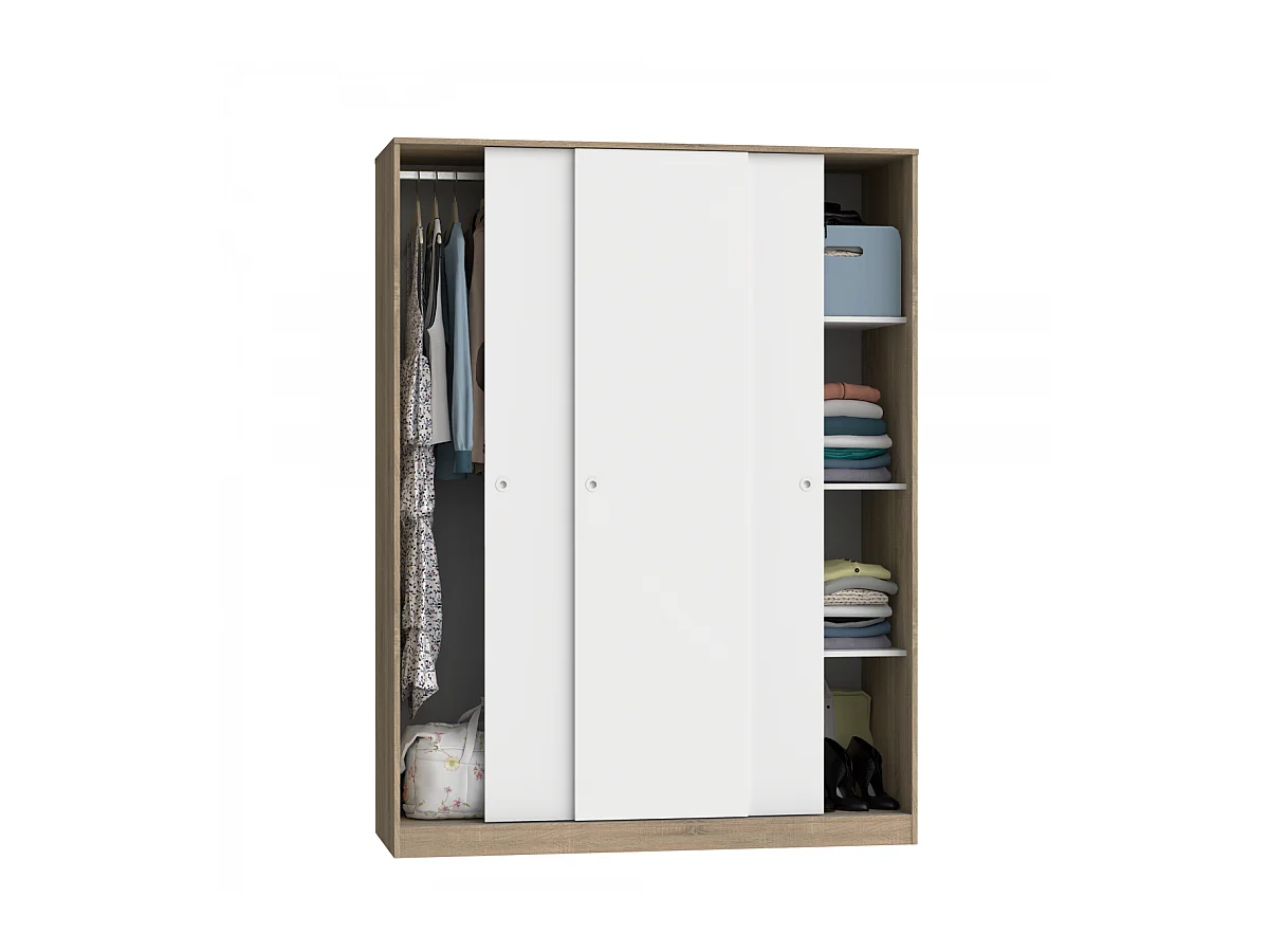 Armario ropero 3 puertas correderas Tibet acabado roble cambrian-blanco, 200 cm(alto)150 c