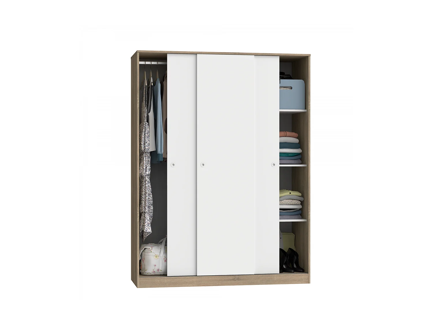 Armario ropero 3 puertas correderas Tibet acabado roble cambrian-blanco, 200 cm(alto)150 c