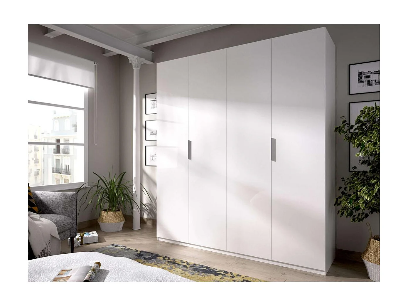 Armario ropero Lucia puertas abatibles acabado blanco 204 cm(alto)180 cm(ancho)52 cm(largo