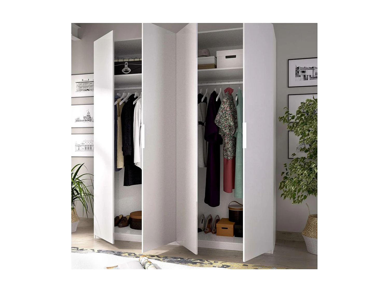 Armario ropero Lucia puertas abatibles acabado blanco 204 cm(alto)180 cm(ancho)52 cm(largo