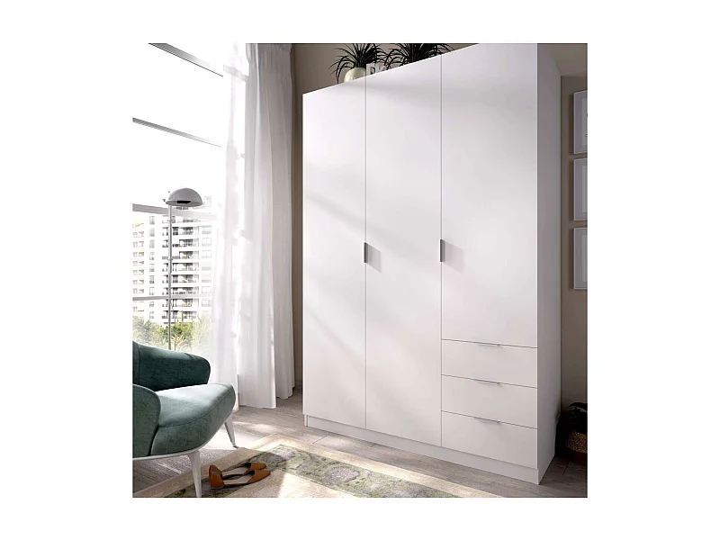 Armario ropero Marcela 3 puertas abatibles y 3 cajones en blanco 184 cm(alto)121 cm(ancho)