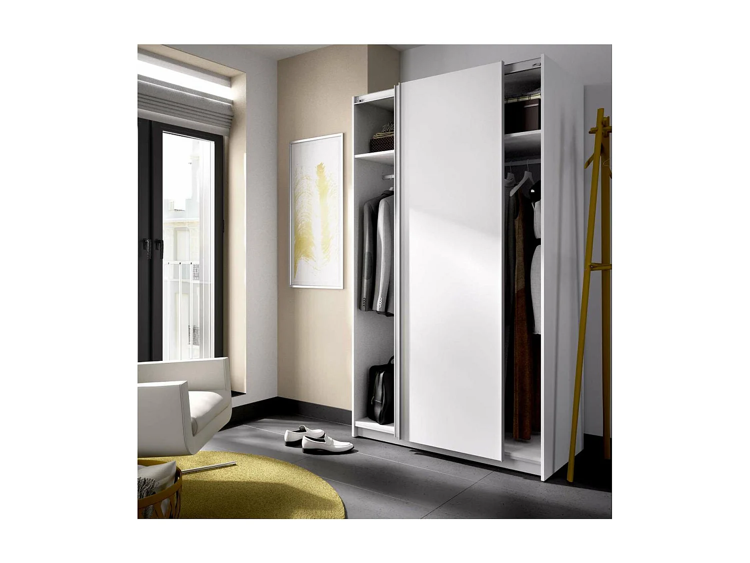 Armario puertas correderas Connor acabado blanco 204 cm(alto)120 cm(ancho)65 cm(largo