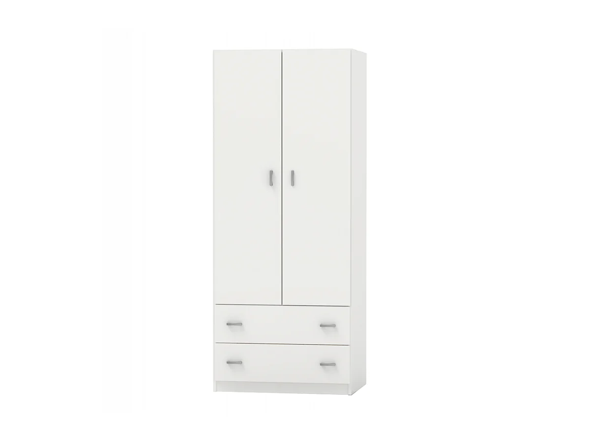 Armario ropero 2 puertas abatibles y 2 cajones Turin acabado blanco, 180 cm(alto)74 cm(anc