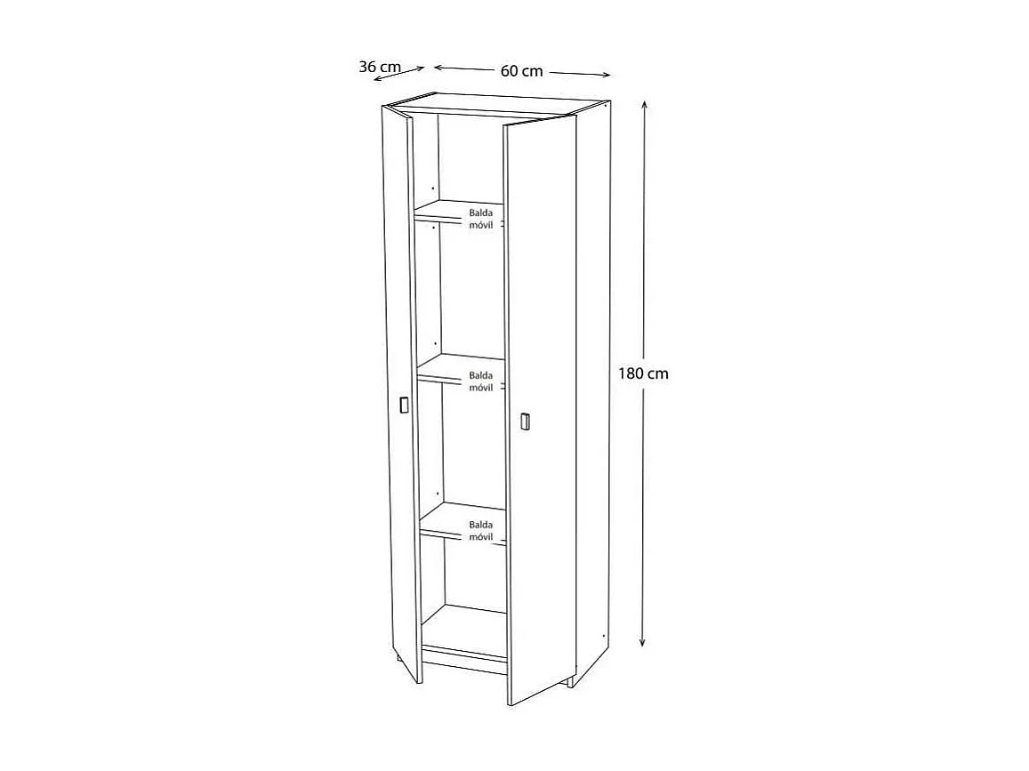 Armario dos puertas en acabado color blanco 60 cm(ancho) 180 cm(altura) 35.6 cm(fondo)