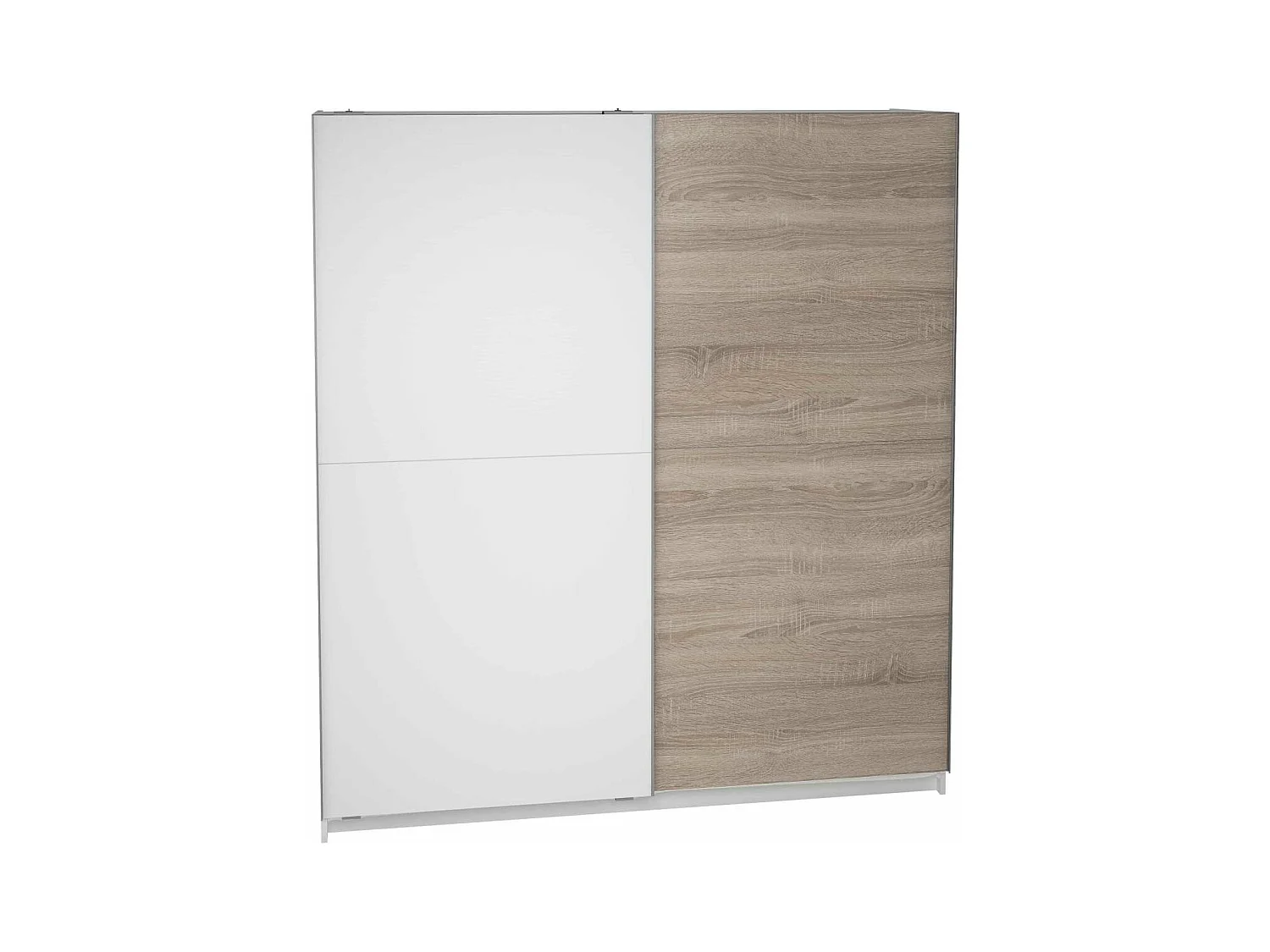 Armario 2 puertas correderas acabado en blanco/roble, 200 cm(alto)180 cm(ancho)60 cm(fondo