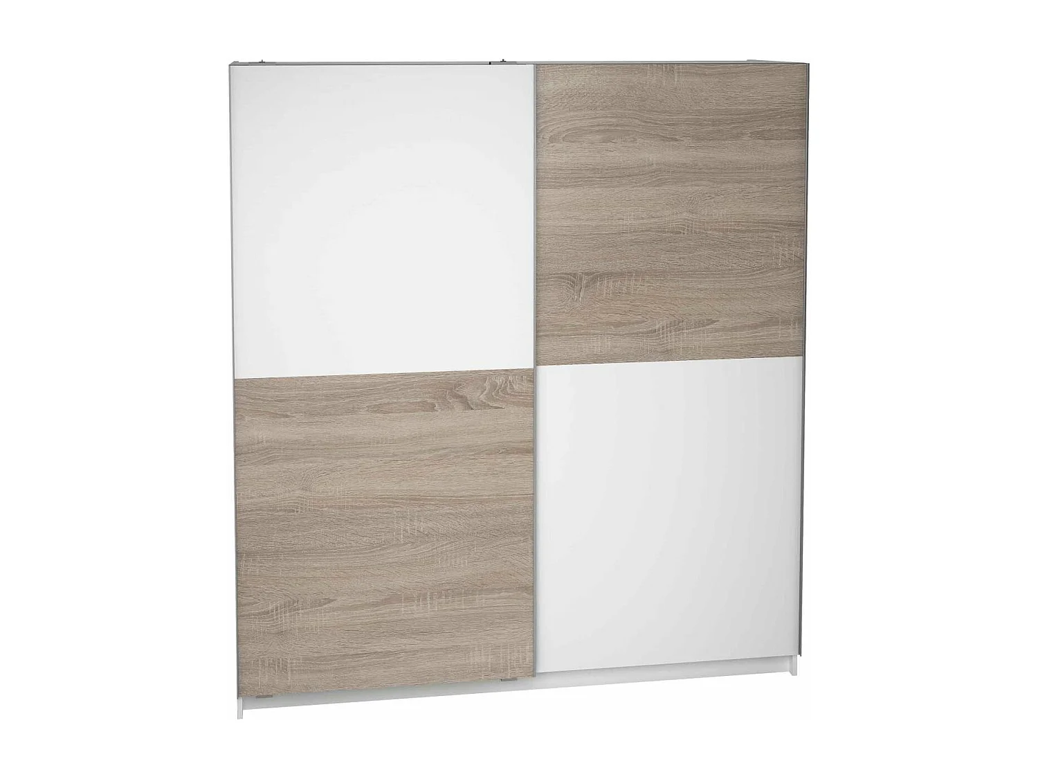 Armario 2 puertas correderas acabado en blanco/roble, 200 cm(alto)180 cm(ancho)60 cm(fondo