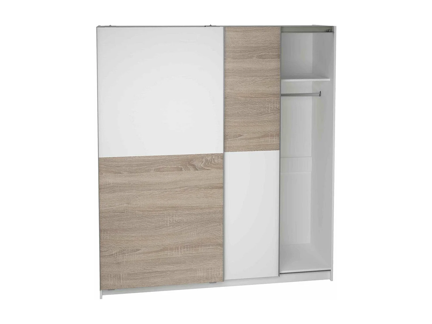 Armario 2 puertas correderas acabado en blanco/roble, 200 cm(alto)180 cm(ancho)60 cm(fondo