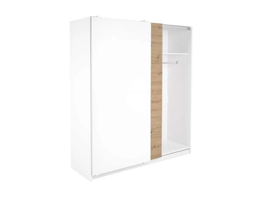 Armario 2 puertas correderas acabado en blanco poro/roble albar, 200 cm(alto)180 cm(ancho)