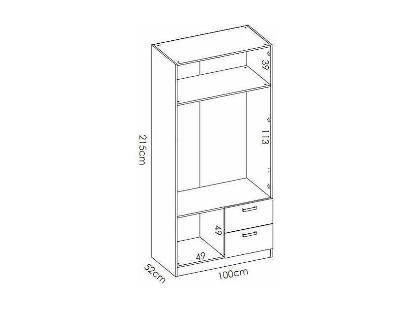 Armario ropero 2 puertas abatibles 2 cajones Huesa en roble natural 215 cm(alto)100 cm(anc
