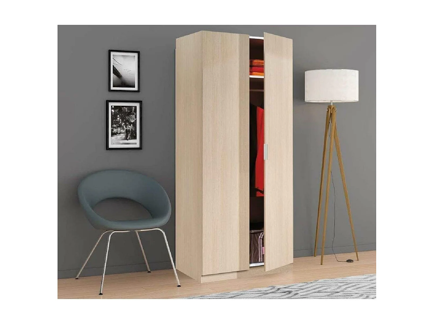 Armario ropero Aroa puertas abatibles acabado roble. 180 cm (alto). 81,5 cm (ancho). 52 cm