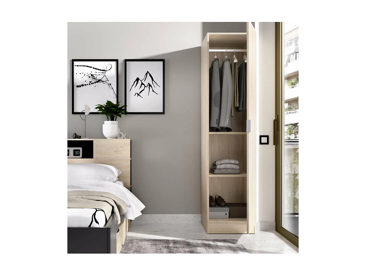 Armario ropero 1 puerta Jaen en acabado Natural 40.5 cm(ancho) 184 cm(altura) 52 cm(fondo)