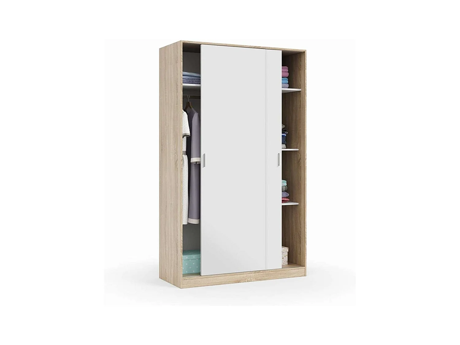 Armario ropero puertas correderas Plus Noon acabado roble combinado con blanco 200 cm(alto