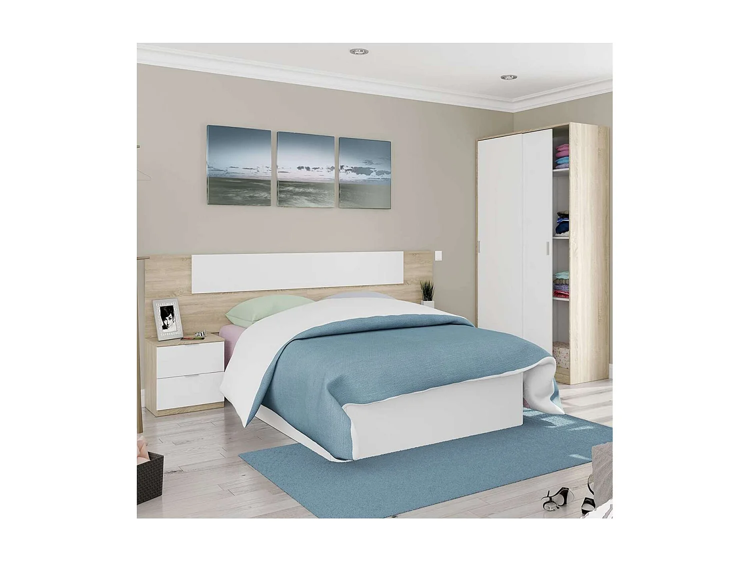 Armario ropero puertas correderas Plus Noon acabado roble combinado con blanco 200 cm(alto