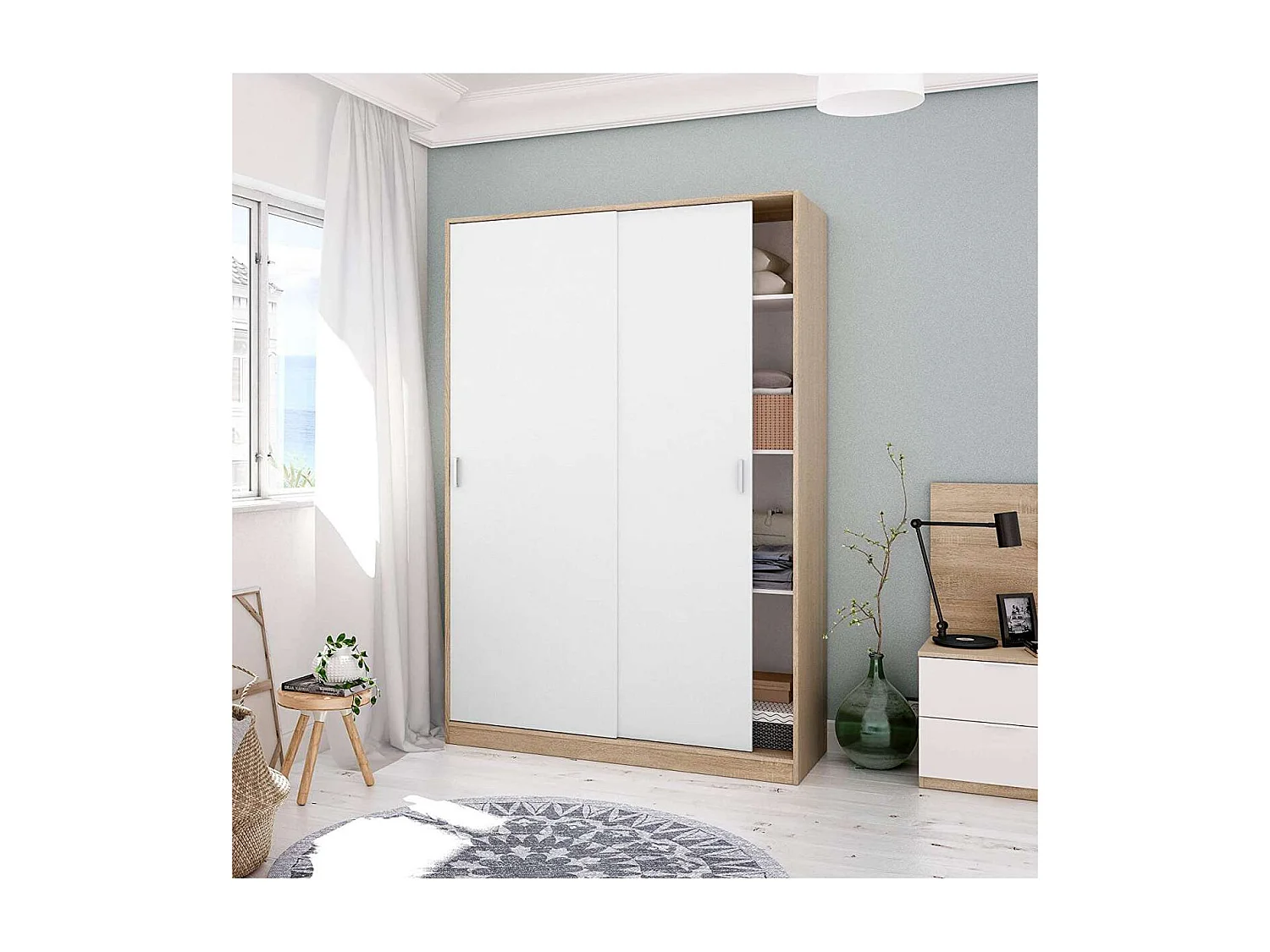 Armario ropero puertas correderas Plus Noon acabado roble combinado con blanco 200 cm(alto