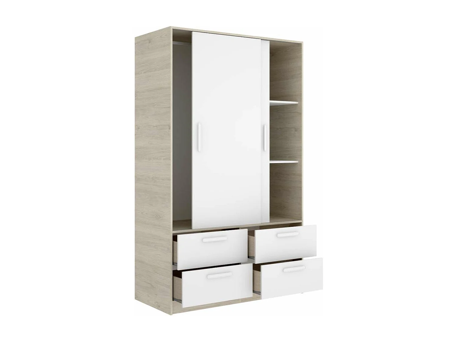 Armario puertas correderas Celia acabado blanco/natural, 204 cm(alto)120 cm(ancho)65 cm(la