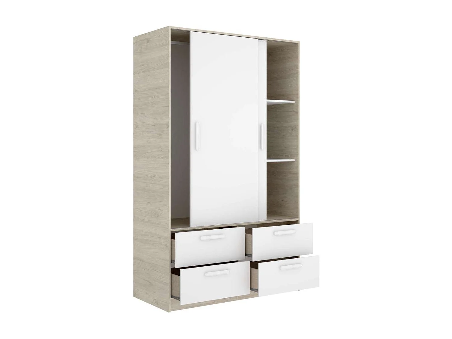 Armario puertas correderas Celia acabado blanco/natural, 204 cm(alto)120 cm(ancho)65 cm(la