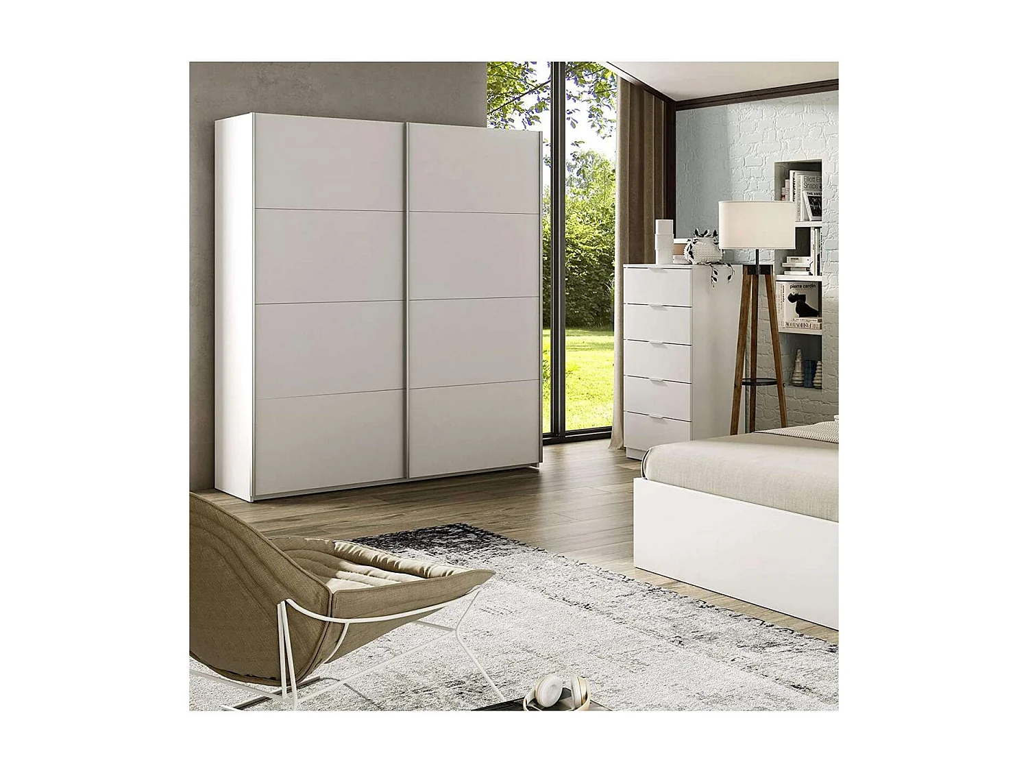 Armario ropero Cuya con dos puertas correderas acabado en blanco, 200cm(alto) 150cm(ancho)