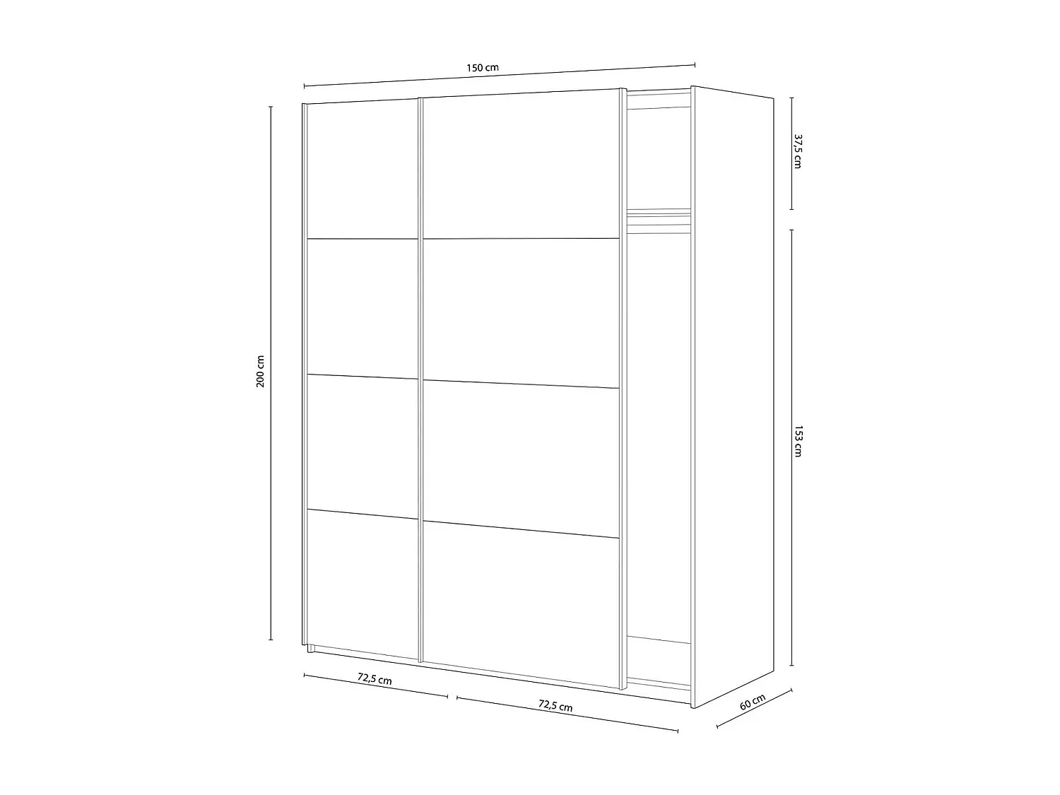 Armario ropero Cuya con dos puertas correderas acabado en blanco, 200cm(alto) 150cm(ancho)