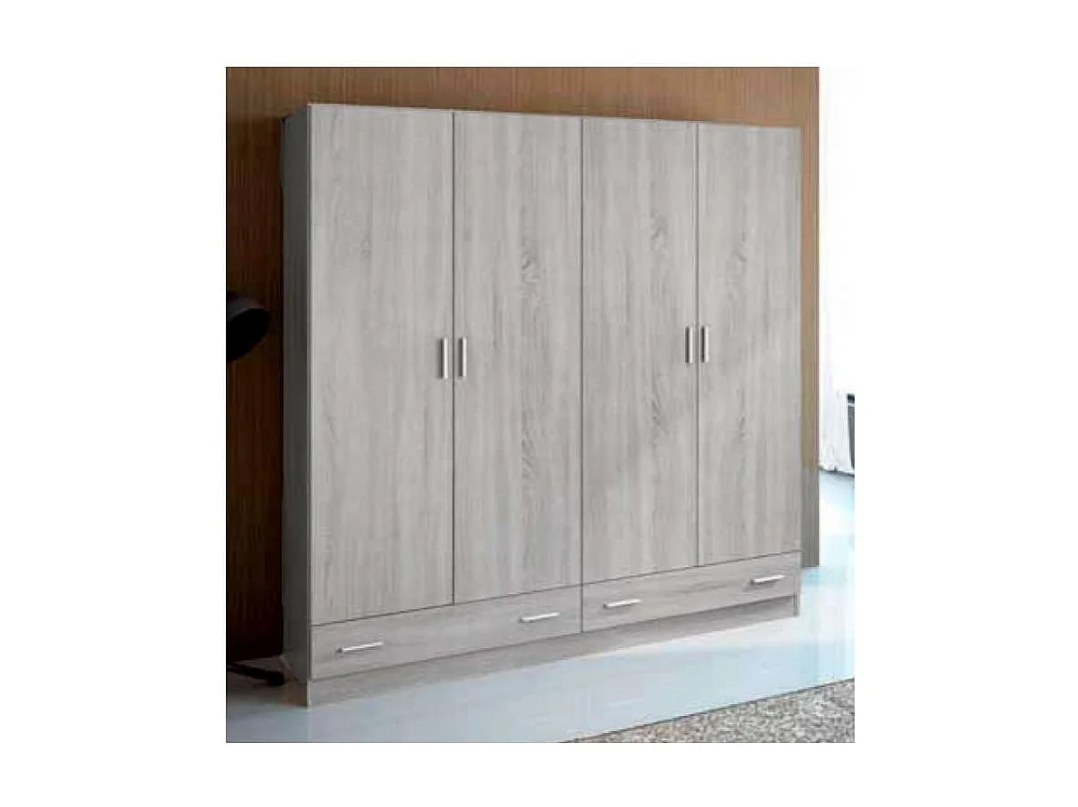 Armario ropero 4 puertas abatibles 2 cajones Lorena acabado artico, 196cm(alto) 200cm(anch
