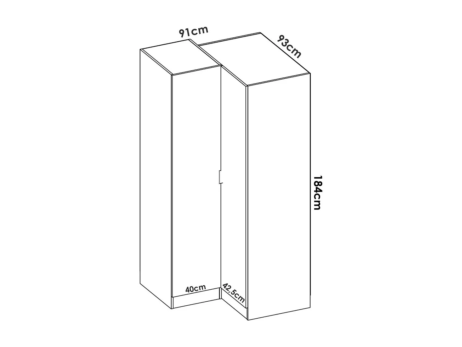 Armario ropero rincón puertas abatibles Jaén acabado blanco, 184 cm(alto)90.5 cm(ancho)9