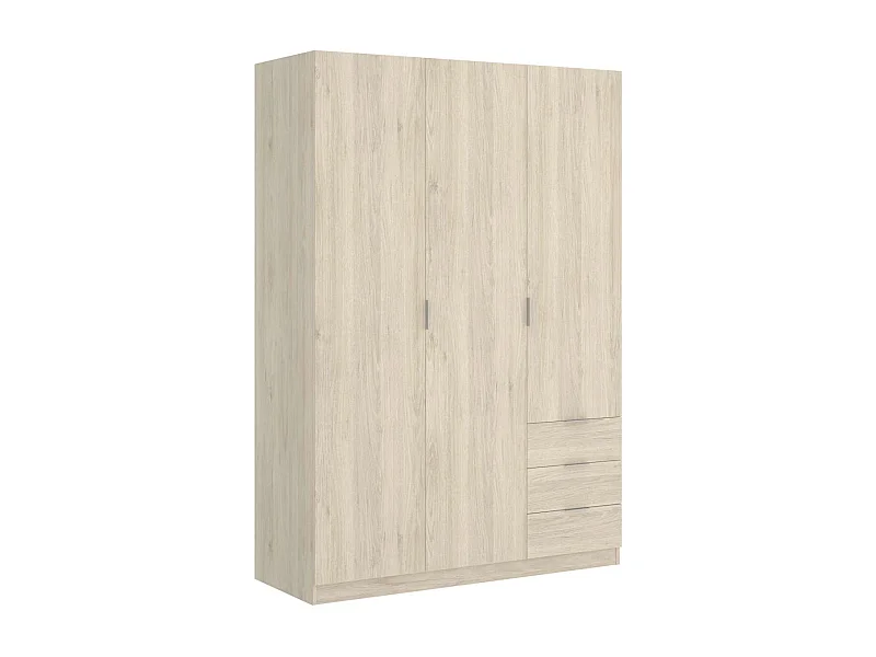 Armario ropero Lana 3 puertas abatibles y 3 cajones en roble natural 184 cm(alto)121 cm(an