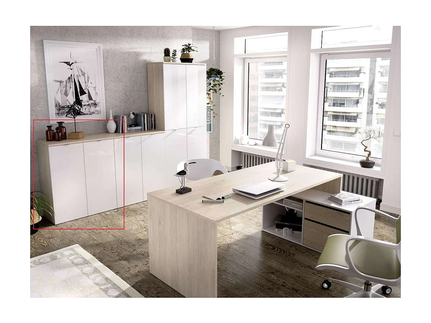 Armario bajo 2 puertas abatibles Santa Elena en acabado blanco brillo 79 cm(ancho) 96 cm(a