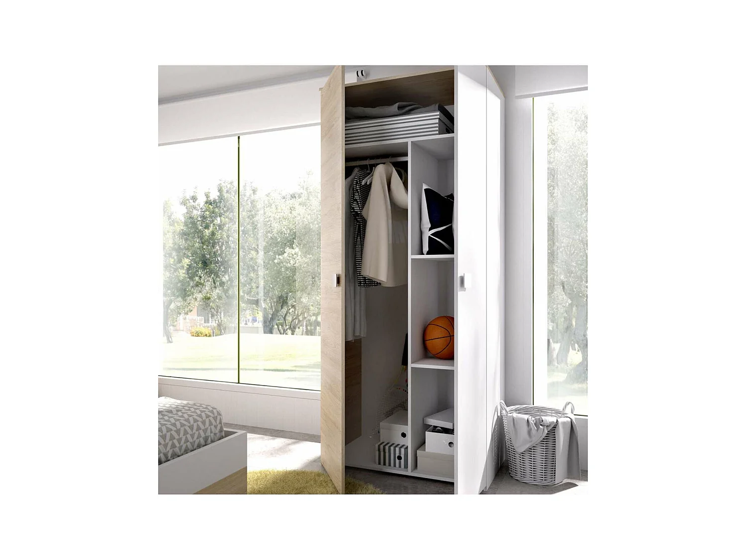 Armario ropero 2 puertas abatibles Santisteban blanco/natural, 205 cm(alto) 90 cm(ancho) 5