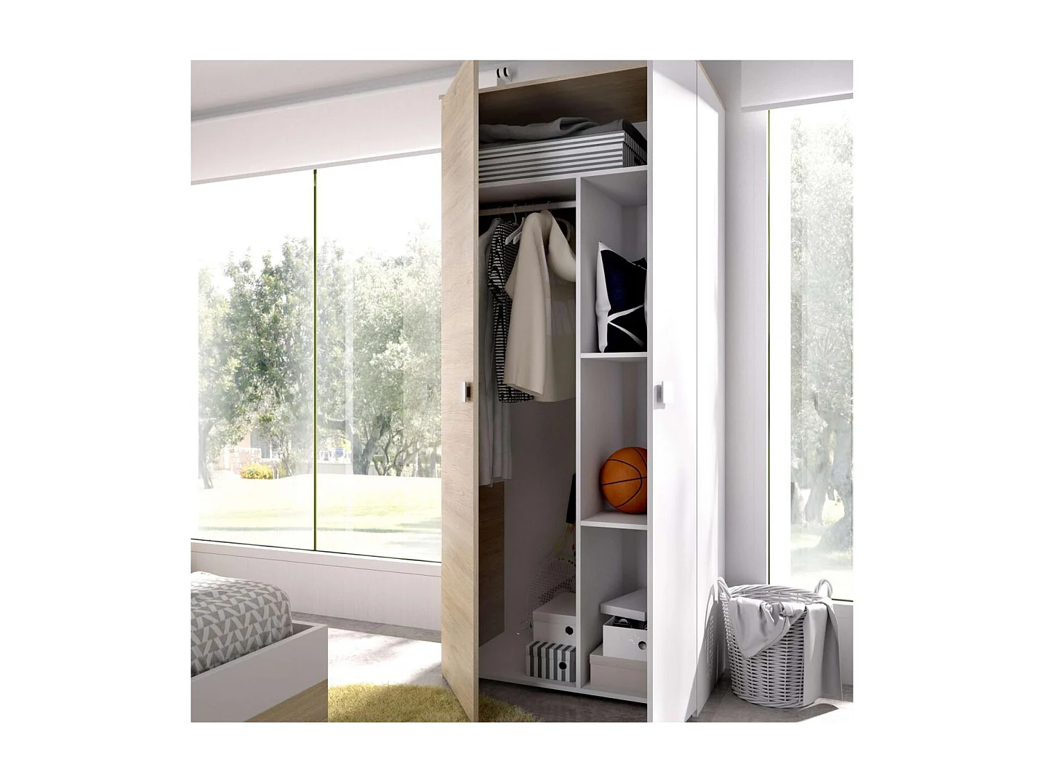 Armario ropero 2 puertas abatibles Santisteban blanco/natural, 205 cm(alto) 90 cm(ancho) 5