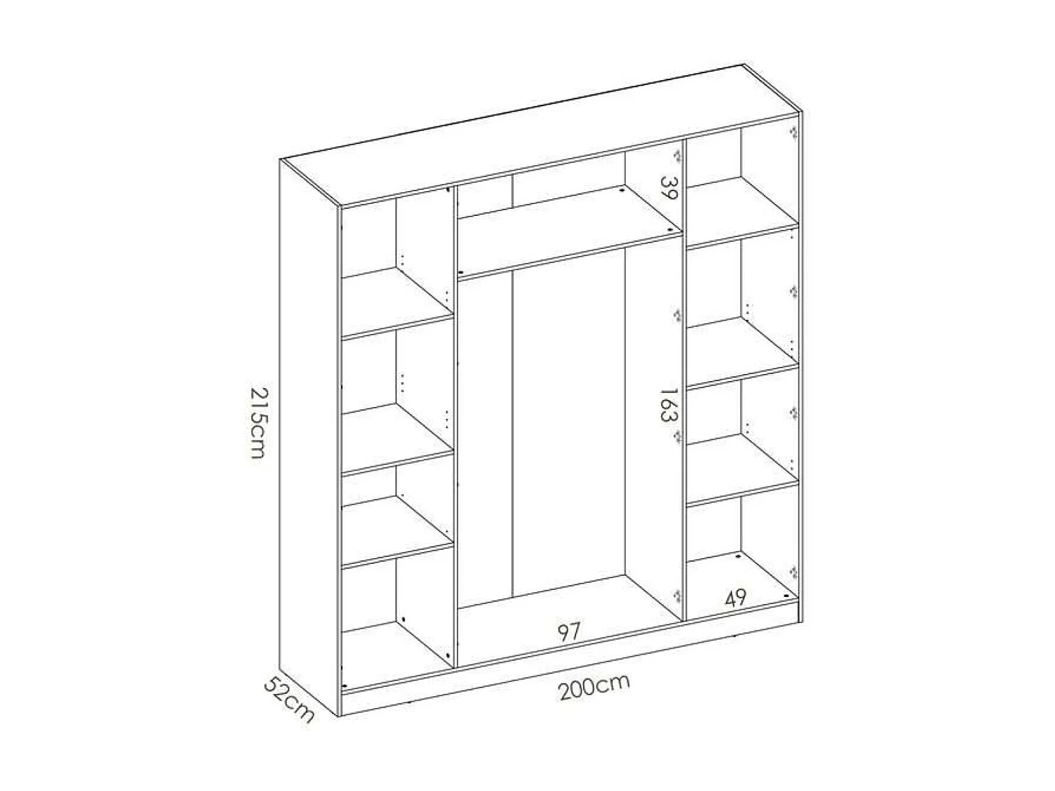 Armario ropero en blanco 4 puertas abatibles Huesa 215 cm(alto)200 cm(ancho)52 cm(fondo)
