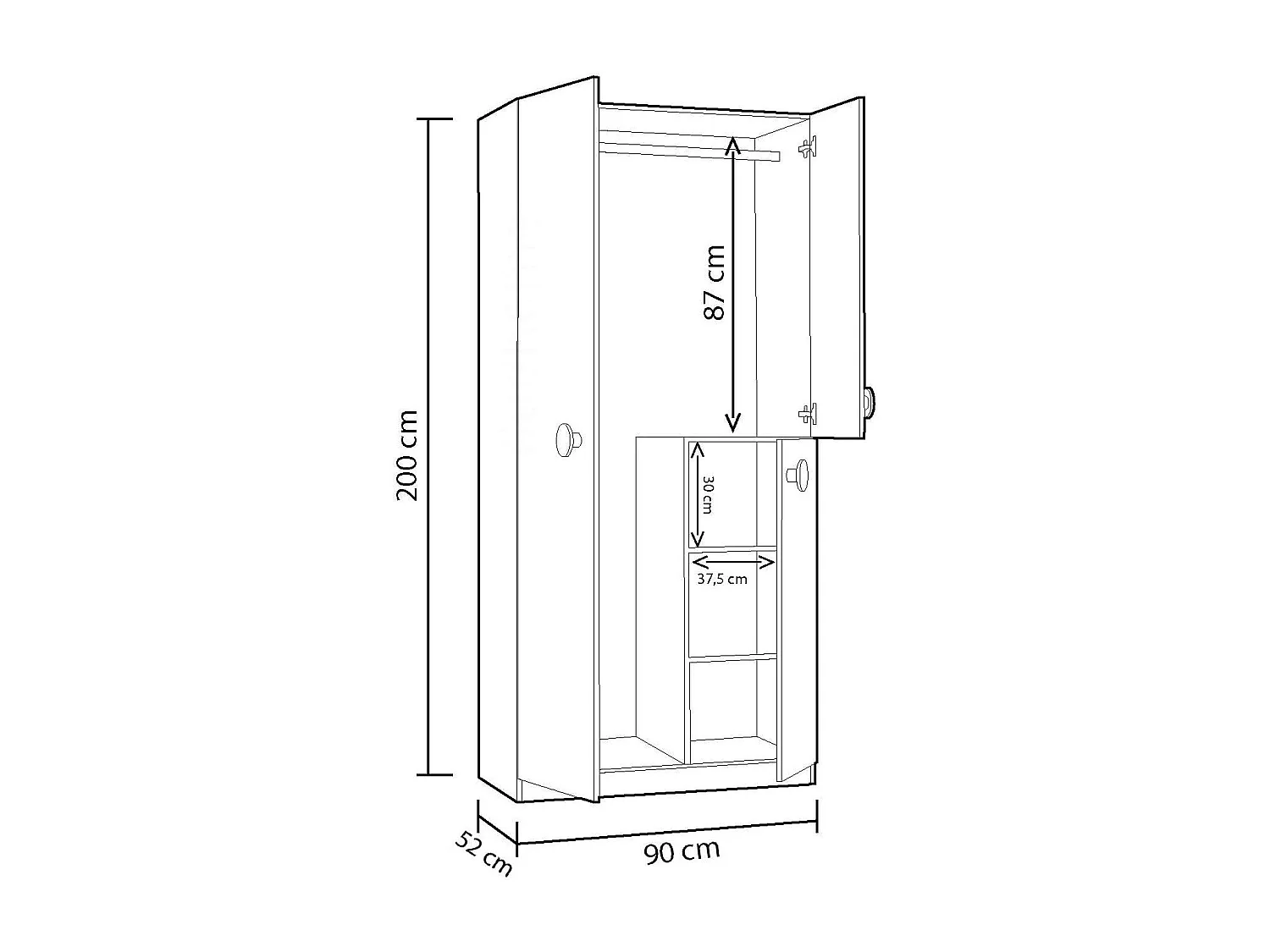 Armario ropero Violeta 3 puertas abatibles acabado blanco/verde acqua 200 cm(alto) 90 cm(a