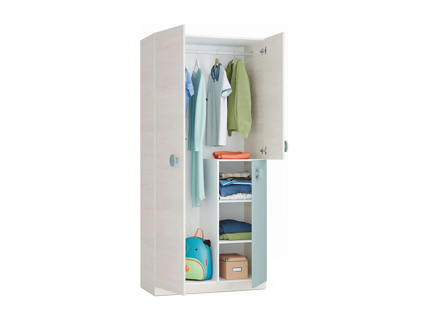 Armario ropero Violeta 3 puertas abatibles acabado blanco/verde acqua 200 cm(alto) 90 cm(a