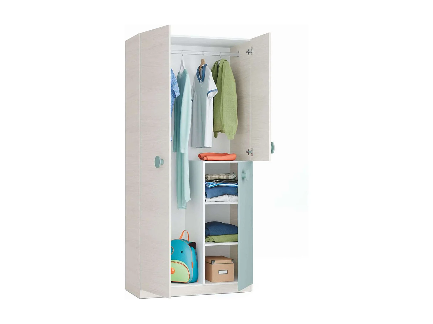 Armario ropero Violeta 3 puertas abatibles acabado blanco/verde acqua 200 cm(alto) 90 cm(a