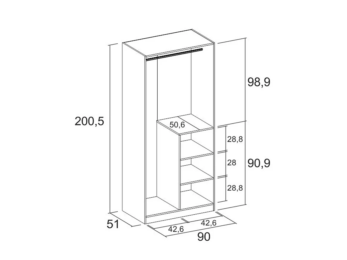 Armario 2 puertas abatibles acabado sahara/blanco, 200cm(alto) 90cm(ancho) 53cm(fondo)