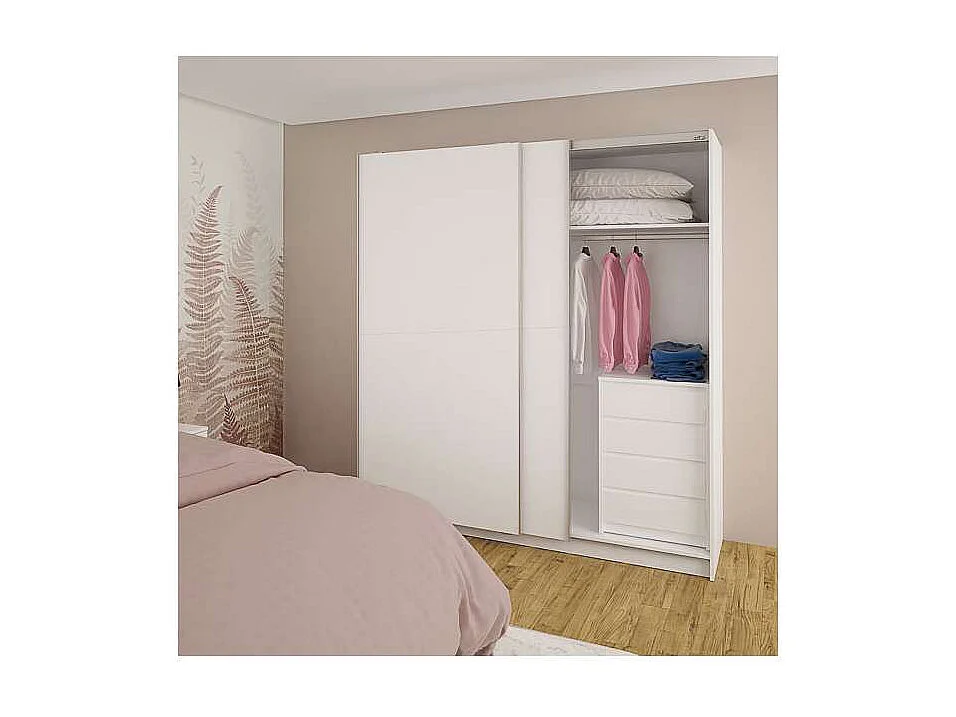 Armario 2 puertas correderas acabado en blanco poro, 200 cm(alto)180 cm(ancho)60 cm(fondo)