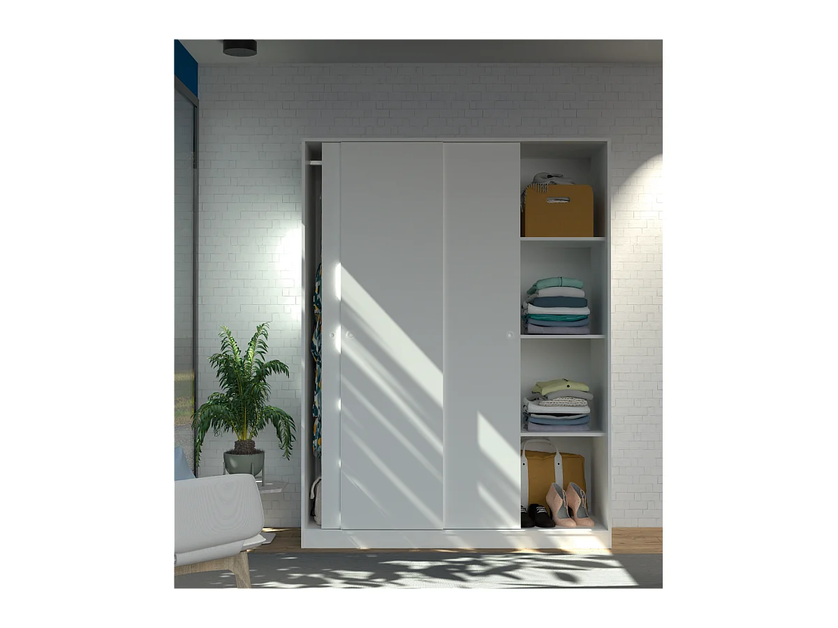 Armario ropero 3 puertas correderas Tibet acabado blanco, 200 cm(alto)150 cm(ancho)55 cm(f