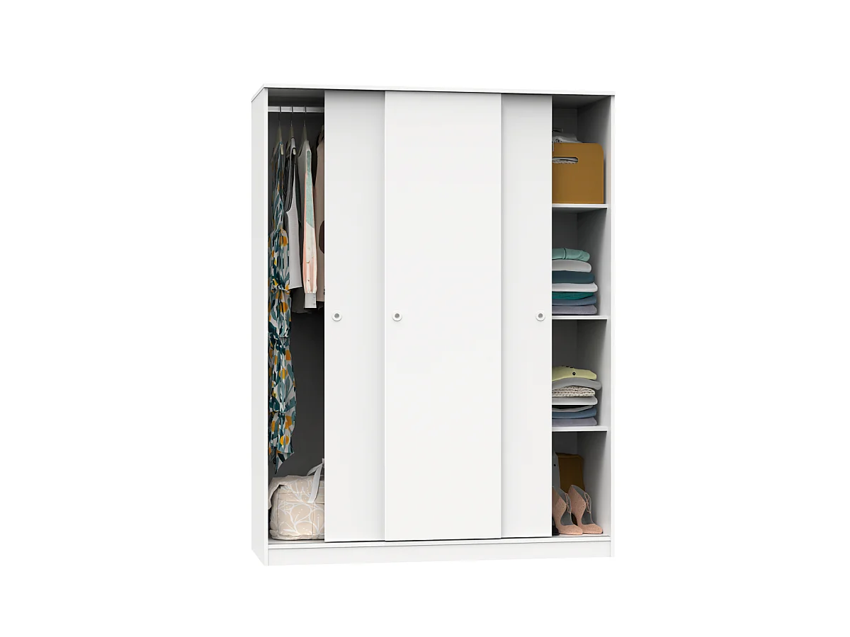 Armario ropero 3 puertas correderas Tibet acabado blanco, 200 cm(alto)150 cm(ancho)55 cm(f